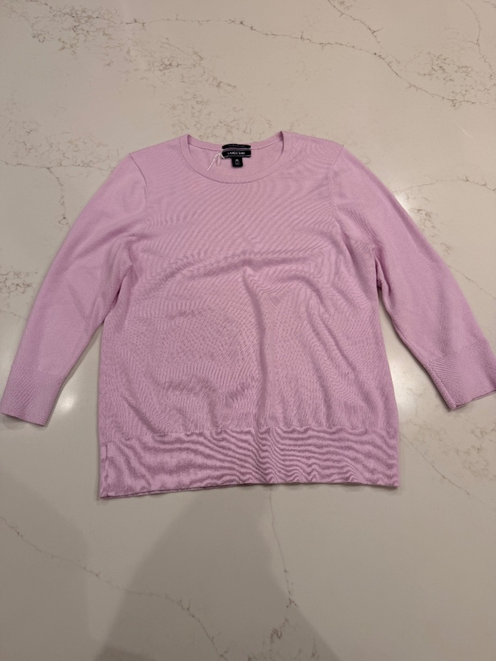 Lands’ End Pink Supima Cotton Sweater M 10-12 3/4 Sleeve Lightweight Knit